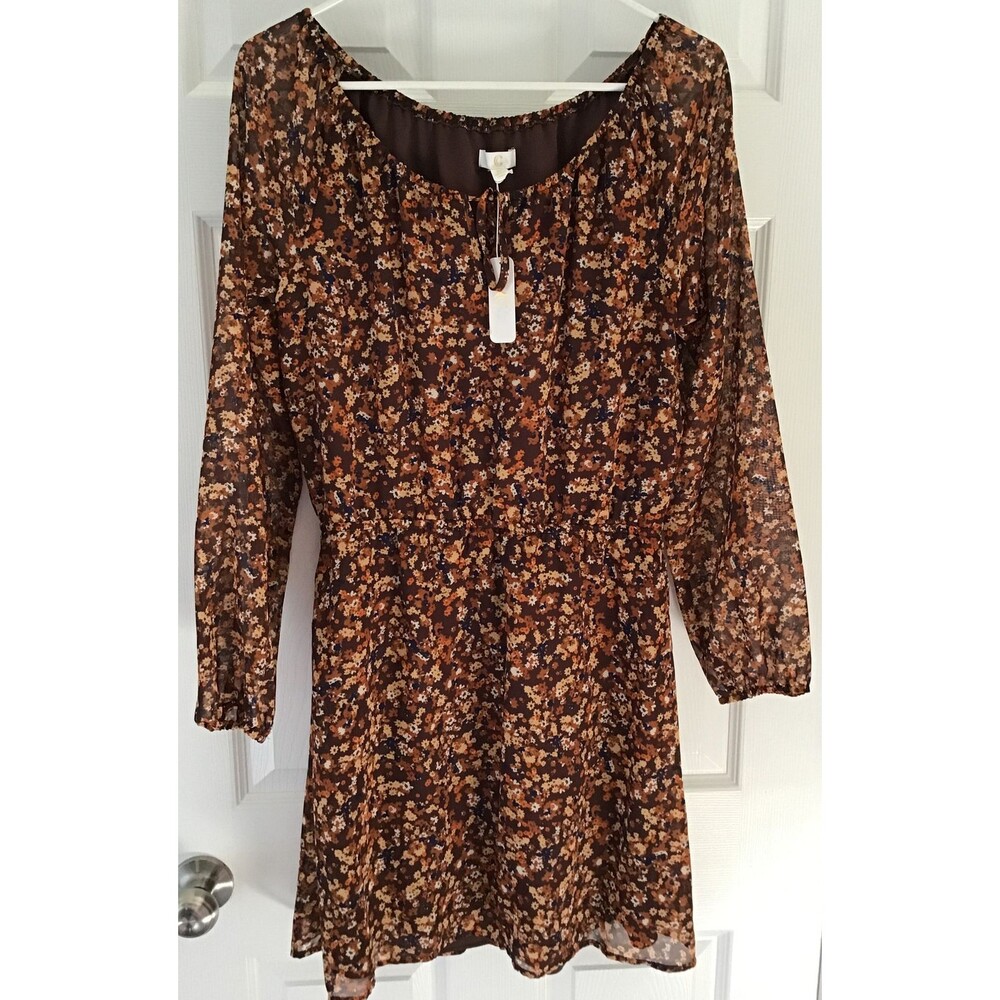 NWT Charming Charlie Floral Multicolor Long Sheer Sleeve Knee Length Dress M